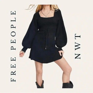2101. Free‎ PEOPLE EMMALINE KNIT MINI DRESS SIZE LARGE BLACK IN COLOR NEW